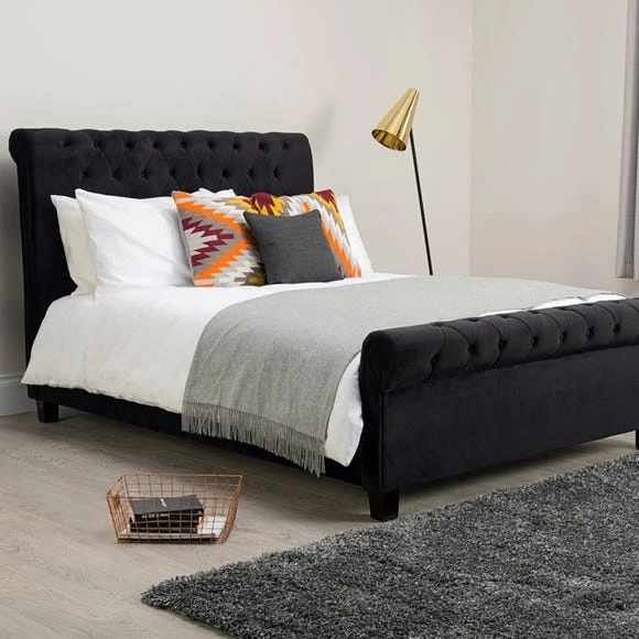 Deals ???? Limelight Orbit Black Velvet Upholstered Bed Frame ????