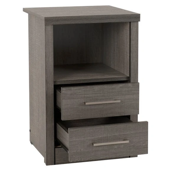 Promo ???? Seconique Lennon Black 2 Drawer 1 Shelf Bedside Cabinet ???? - Image 3