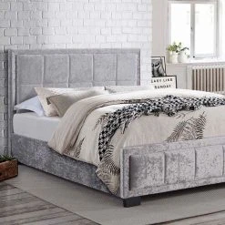 Best Pirce ???? Birlea Hannover Steel Crushed Velvet Bed Frame ✔️