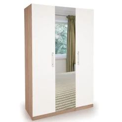 Hot Sale ✨ Harmony Hyde Triple Wardrobe, White & Mirrored ⭐