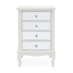 New ???? Dunelm Palais 4 Drawer Bedside Table, Ivory & Mirrored ????