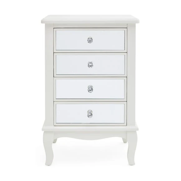 New ???? Dunelm Palais 4 Drawer Bedside Table, Ivory & Mirrored ????