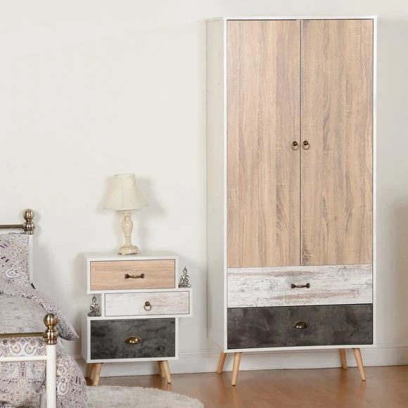Hot Sale ✔️ Seconique Nordic Double 2 Drawer Wardrobe, White & Pine ????