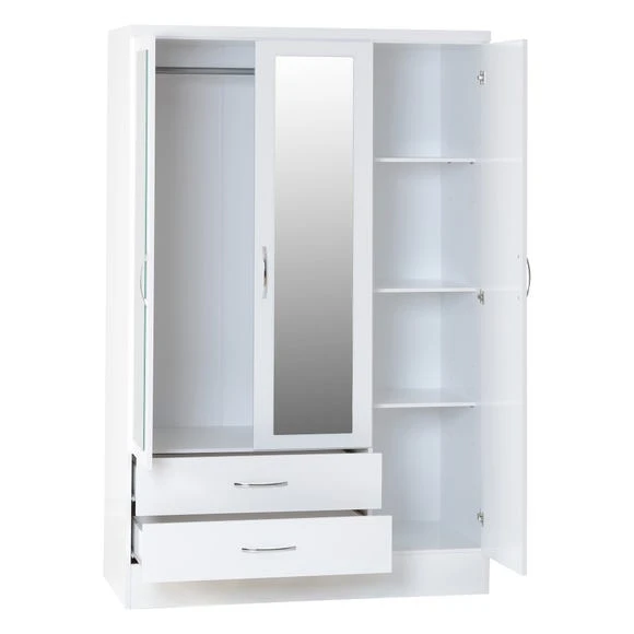 Budget ???? Seconique Nevada Triple 2 Drawer Wardrobe, Mirrored ???? - Image 2
