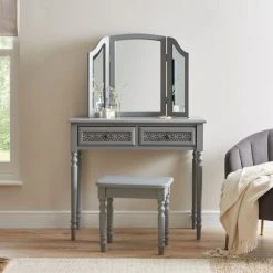 Coupon ???? Dunelm Carys 2 Drawer ???? Dressing Table Set with Mirror, Grey ????