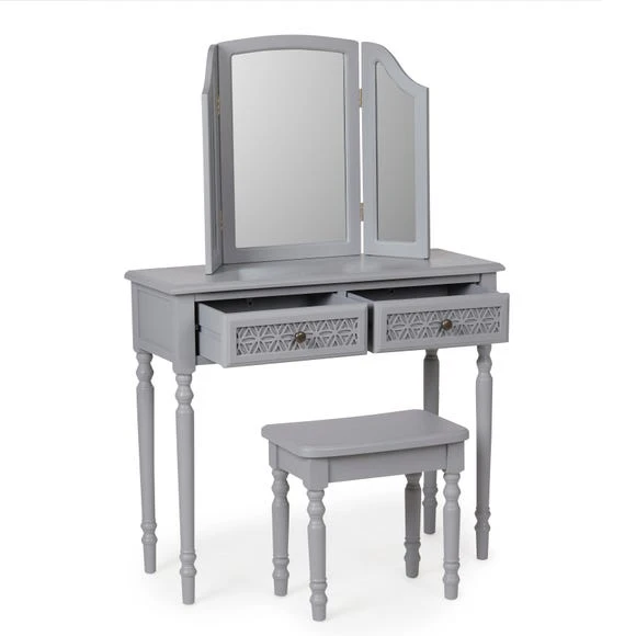 Coupon ???? Dunelm Carys 2 Drawer ???? Dressing Table Set with Mirror, Grey ???? - Image 4