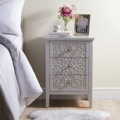 Flash Sale ???? Dunelm Josie Floral 3 Drawer Bedside Table, Grey ????