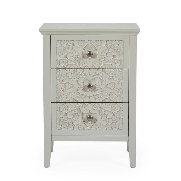 Flash Sale ???? Dunelm Josie Floral 3 Drawer Bedside Table, Grey ???? - Image 2