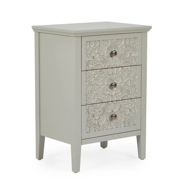 Flash Sale ???? Dunelm Josie Floral 3 Drawer Bedside Table, Grey ???? - Image 3