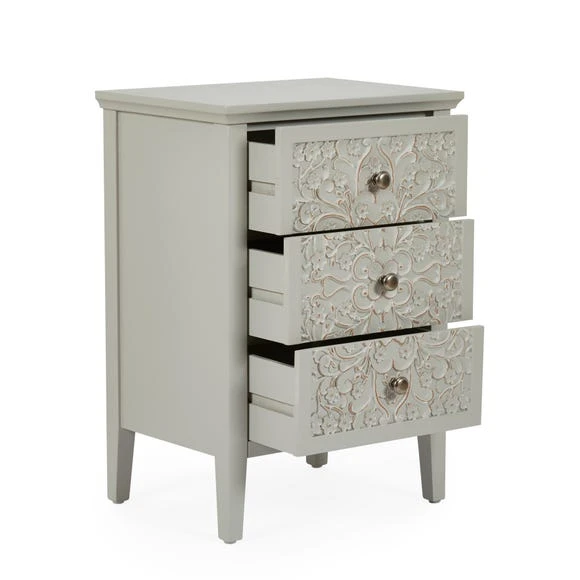 Flash Sale ???? Dunelm Josie Floral 3 Drawer Bedside Table, Grey ???? - Image 4