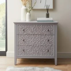 Budget ???? Dunelm Josie Floral 3 Drawer Chest, Grey ⭐