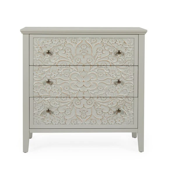 Budget ???? Dunelm Josie Floral 3 Drawer Chest, Grey ⭐ - Image 2