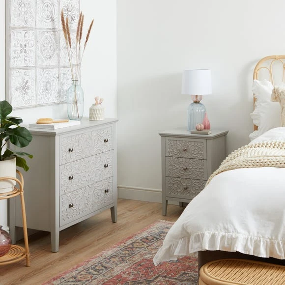 Budget ???? Dunelm Josie Floral 3 Drawer Chest, Grey ⭐ - Image 6