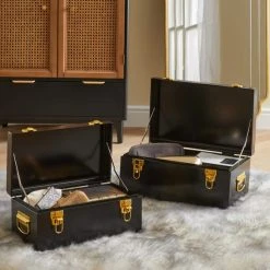 Brand new ???? Dunelm Set of 2 Black Metal Trunk ????