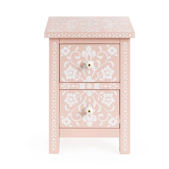 Deals ⌛ Dunelm Mabel 2 Drawer Bedside Table, Blush Patterned ???? - Image 2