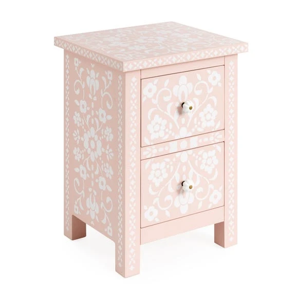 Deals ⌛ Dunelm Mabel 2 Drawer Bedside Table, Blush Patterned ???? - Image 3