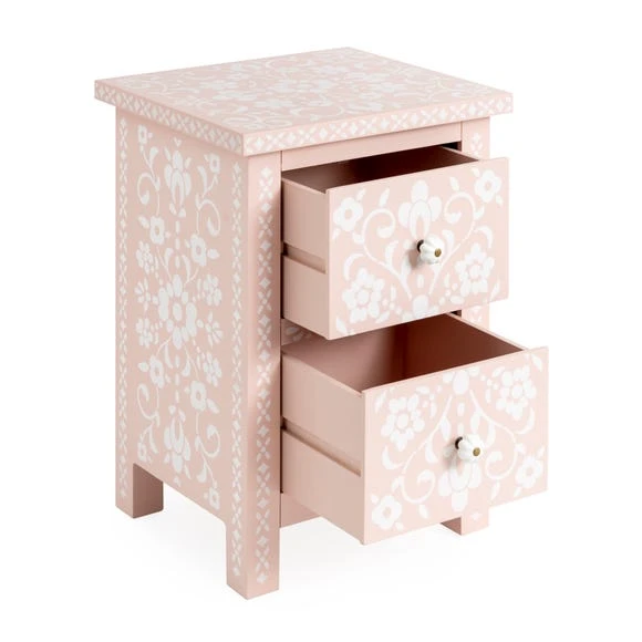 Deals ⌛ Dunelm Mabel 2 Drawer Bedside Table, Blush Patterned ???? - Image 5