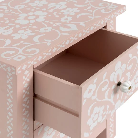 Deals ⌛ Dunelm Mabel 2 Drawer Bedside Table, Blush Patterned ???? - Image 6