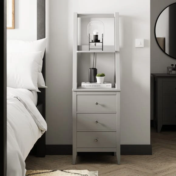 Buy ???? Dunelm Lynton 3 Drawer Ladder Bedside Table, Grey ????