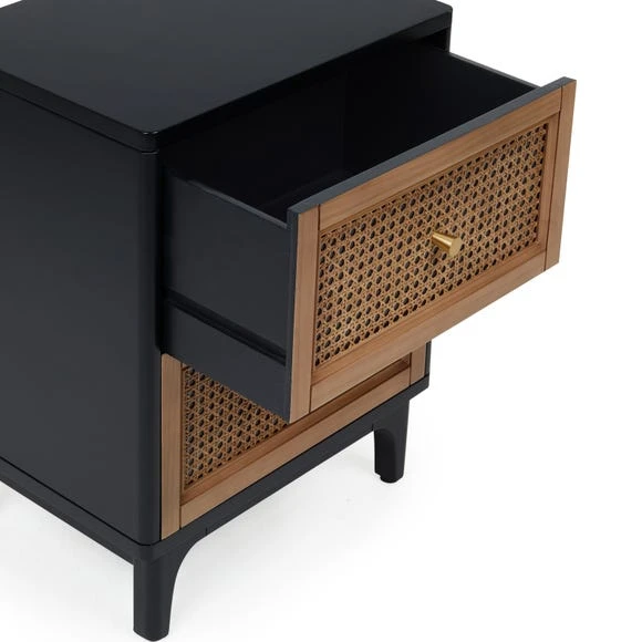 Best reviews of ???? Dunelm Franco 2 Drawer Bedside Table, Black & Cane ???? - Image 3
