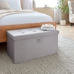 New ???? Dunelm Luxe Traveller Grey Velvet Ottoman ⭐