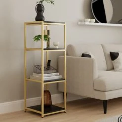 Hot Sale ???? Dunelm Modular Gold & Black 4 Shelf Shelving Unit ????