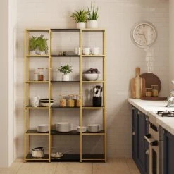 Budget ???? Dunelm Modular Gold & Black 6 Shelf Wide Shelving Unit ????