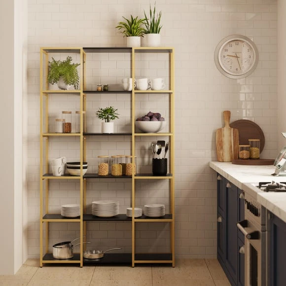 Budget ???? Dunelm Modular Gold & Black 6 Shelf Wide Shelving Unit ????