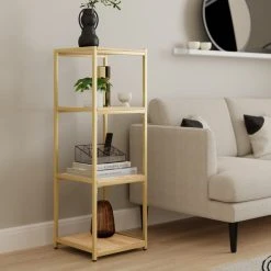 Hot Sale ???? Dunelm Modular Gold & Light Oak 4 Shelf Shelving Unit ✨