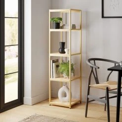 Best deal ???? Dunelm Modular Gold & Light Oak 5 Shelf Tall Shelving Unit ????