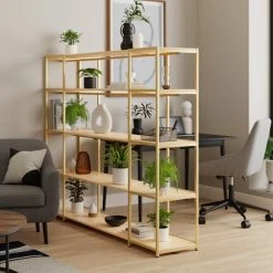 Flash Sale ???? Dunelm Modular Gold & Light Oak 5 Shelf Wide Shelving Unit ????