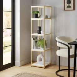 Promo ???? Dunelm Modular Gold & White 5 Shelf Tall Shelving Unit ????