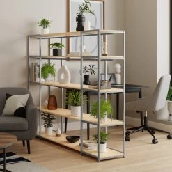 New ???? Dunelm Modular Silver & Light Oak 5 Shelf Wide Shelving Unit ⭐