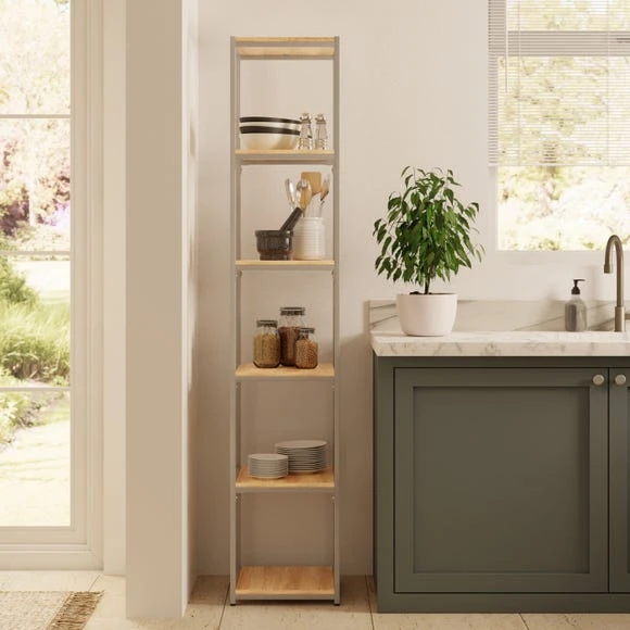 Best Sale ???? Dunelm Modular Silver & Light Oak 6 Shelf Tall Shelving Unit ✨