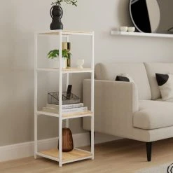 Discount ???? Dunelm Modular White & Light Oak 4 Shelf Shelving Unit ????