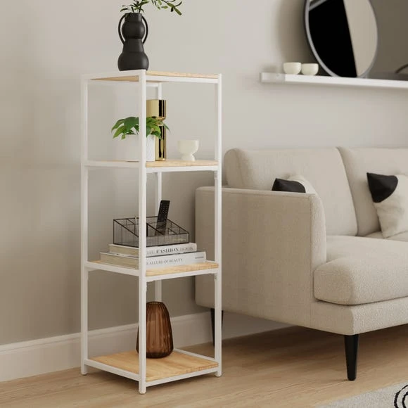 Discount ???? Dunelm Modular White & Light Oak 4 Shelf Shelving Unit ????