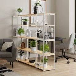 Best deal ???? Dunelm Modular White & Light Oak 5 Shelf Wide Shelving Unit ????